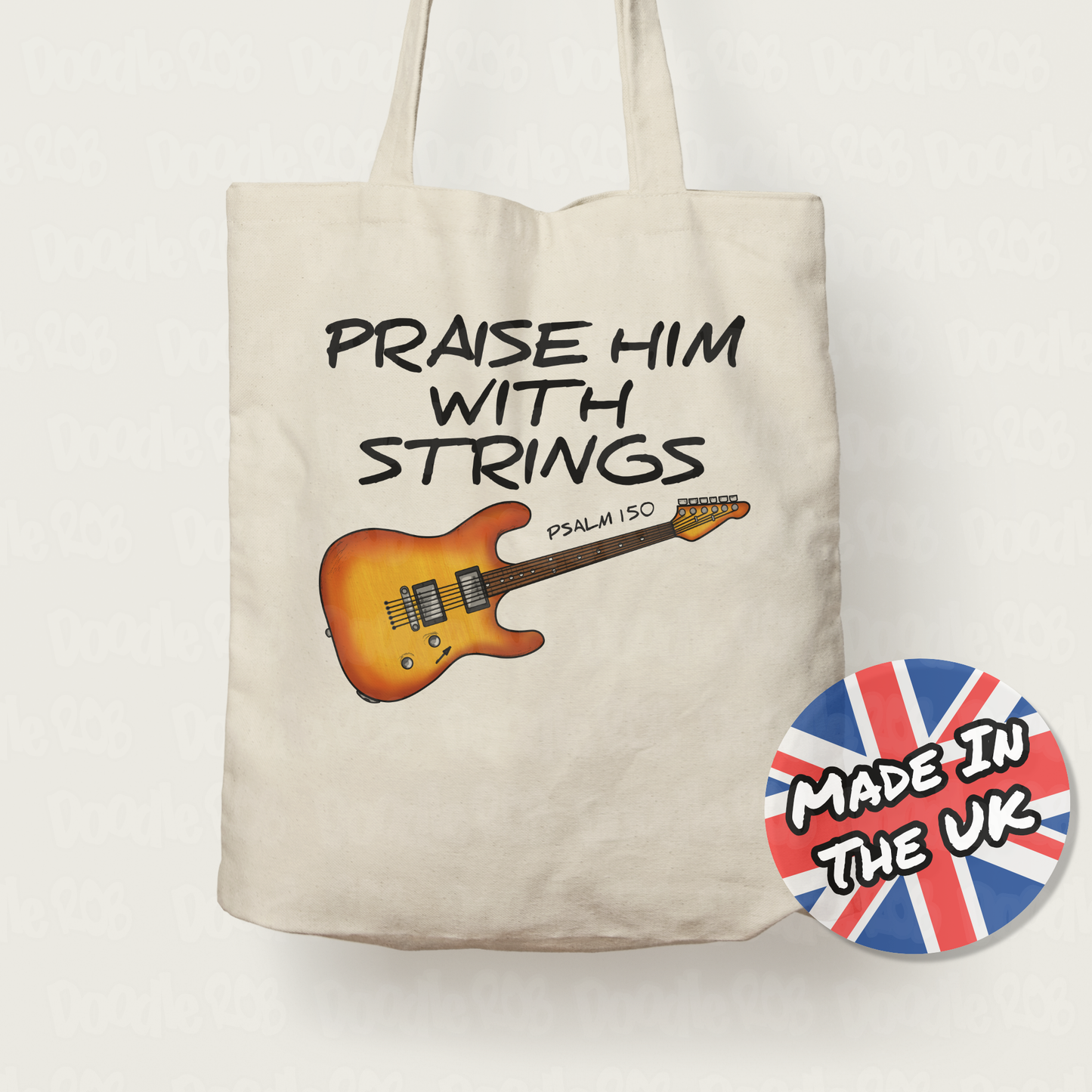 Worship Guitarist Tote Bag - Praise Him With Strings (Psalm 150) - Church Electric Guitarist