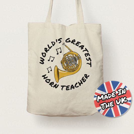French Horn Teacher Tote Bag - World's Greatest Horn Teacher - Gift For Hornist