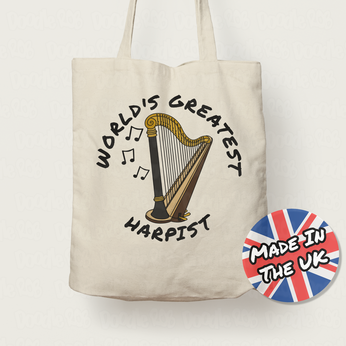 Harp Tote Bag - World's Greatest Harpist - Harp Teacher Gift - String Musician Gift