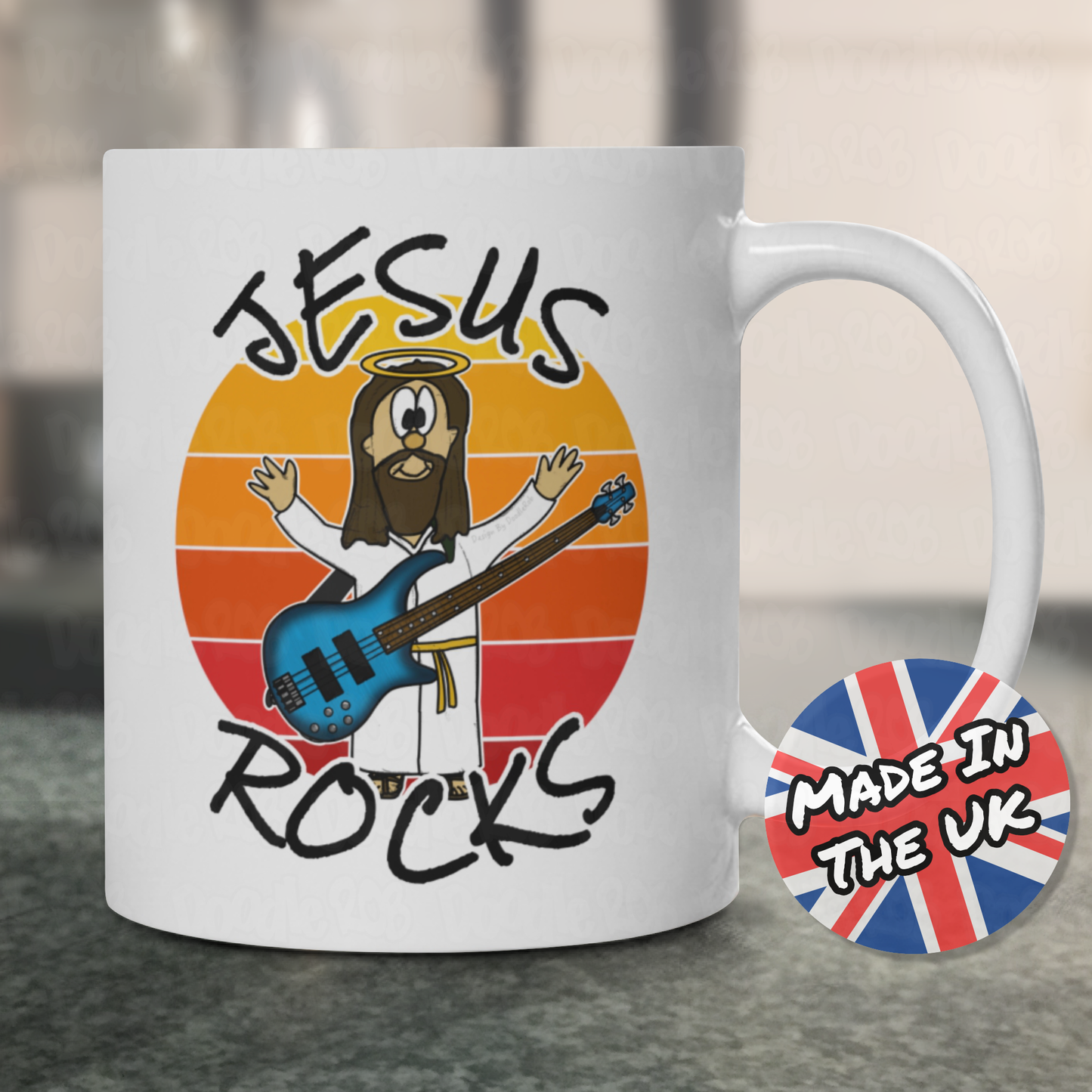 Church Bassist Mug - Jesus Rocks - Christian Bass Guitar Player Gift