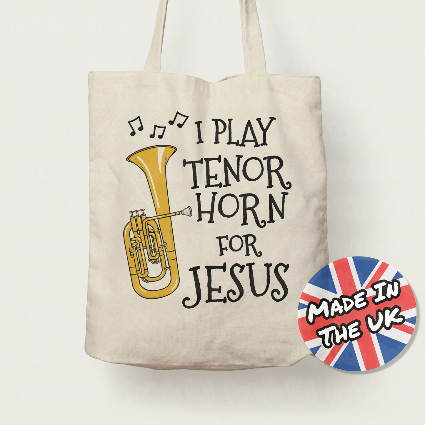 Christian Tenor Horn Tote Bag - I Play Tenor Horn For Jesus - Church Brass Musician Gift