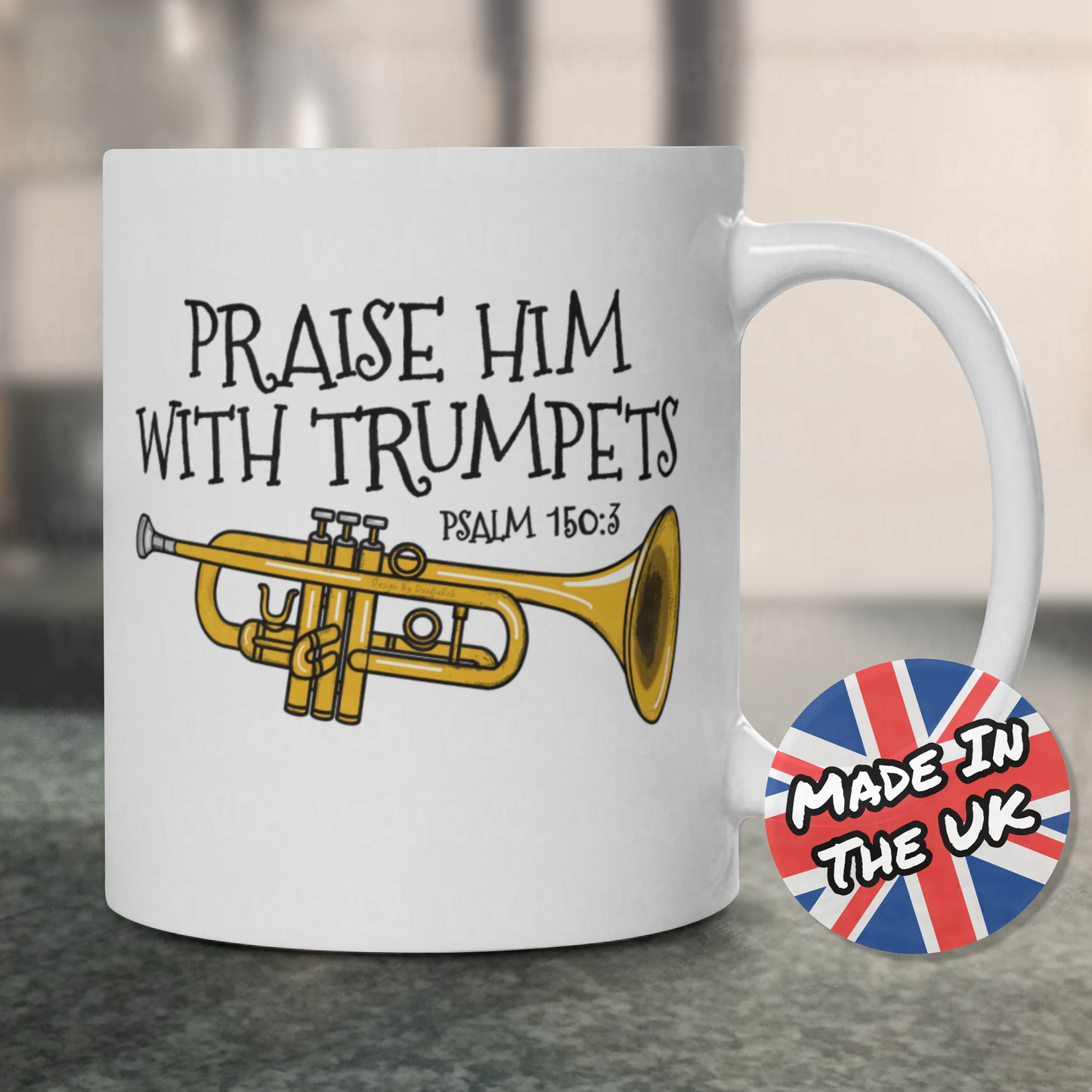 Church Trumpet Mug - Praise Him With Trumpets (Psalm 150:3) - Christian Trumpeter