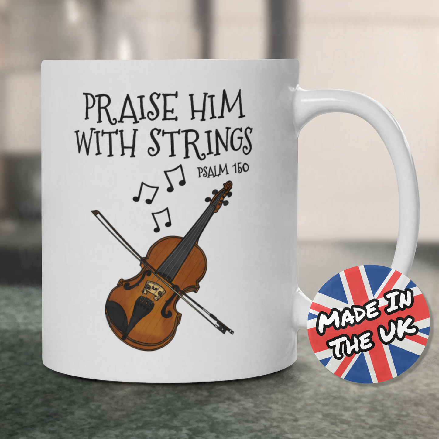 Worship Violin Mug - Praise Him With Strings (Psalm 150) - Church Violinist Gift