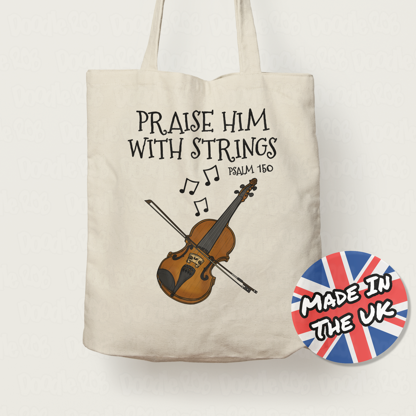Church Violin Tote Bag - Praise Him With Strings (Psalm 150) - Worship Violinist Gift