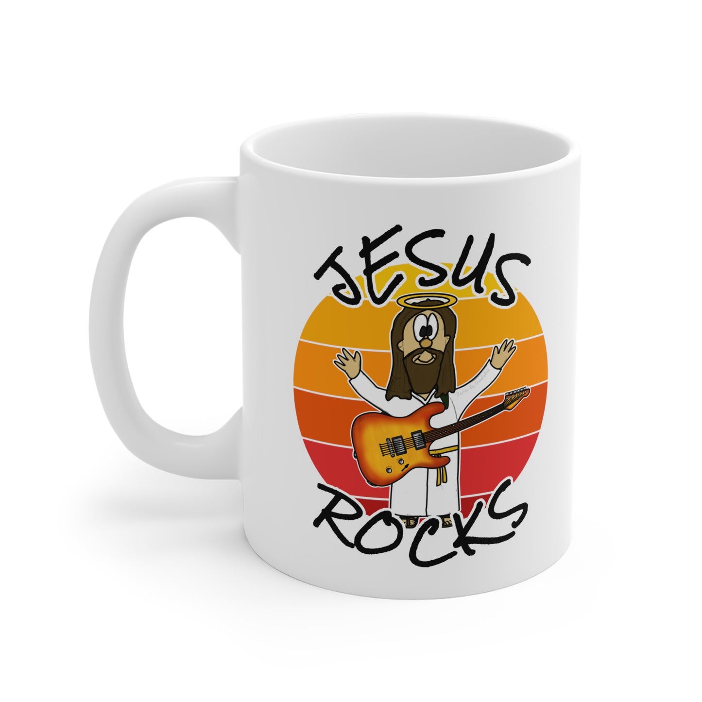 Church Guitar Mug - Jesus Rocks - Worship Guitarist Gift - Christian Electric Guitar Player