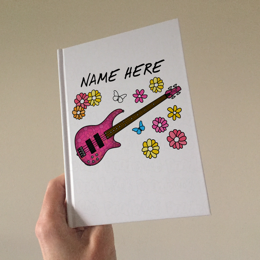 Floral Bass Guitar Personalised Journal - Bassist Custom Notebook - Female Bass Player Gift