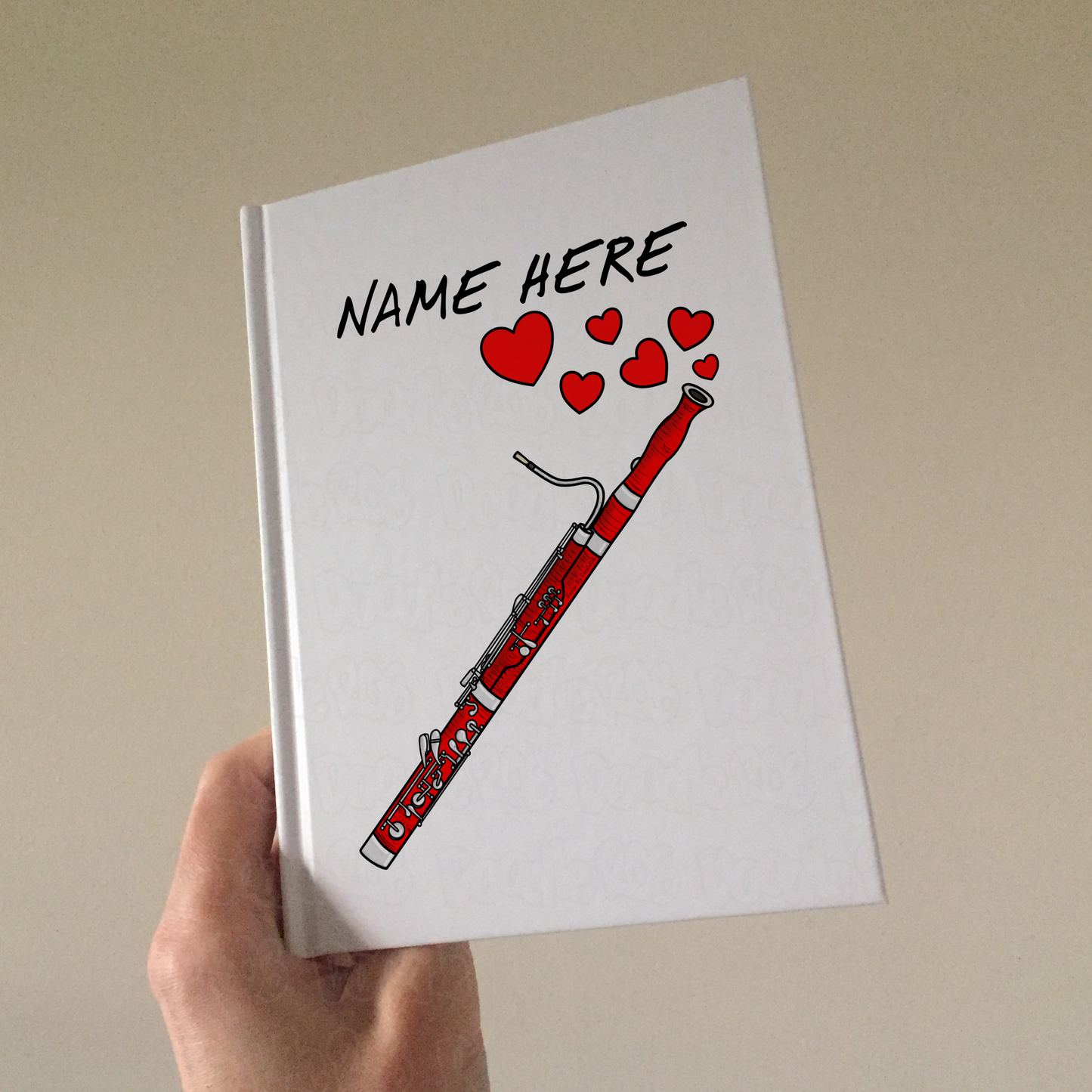 Bassoon Personalised Journal (Hearts) - Bassoonist Custom Notebook - Bassoon Valentines Gift