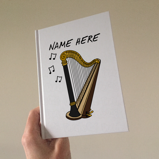 Harp Personalised Journal - Harpist Notebook - String Musician Custom Gift