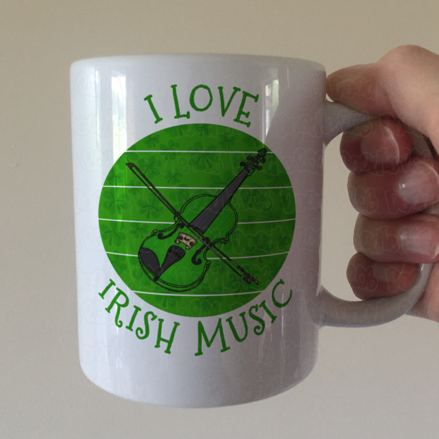 Irish Fiddle Mug (Green) - I Love Irish Music - Violinist Mug - St Patrick's Day Gift