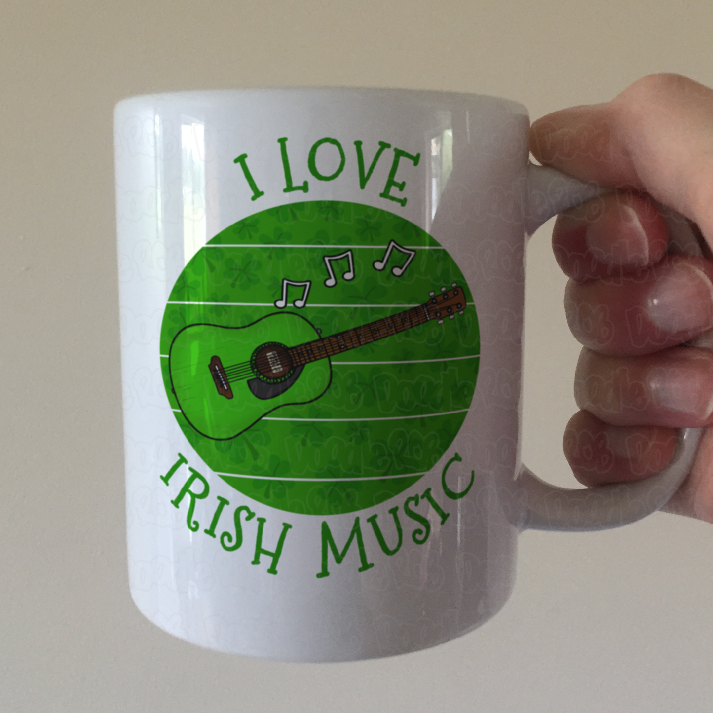 Irish Guitar Mug (Green) - I Love Irish Music - Acoustic Guitarist Mug - St Patrick's Day Gift