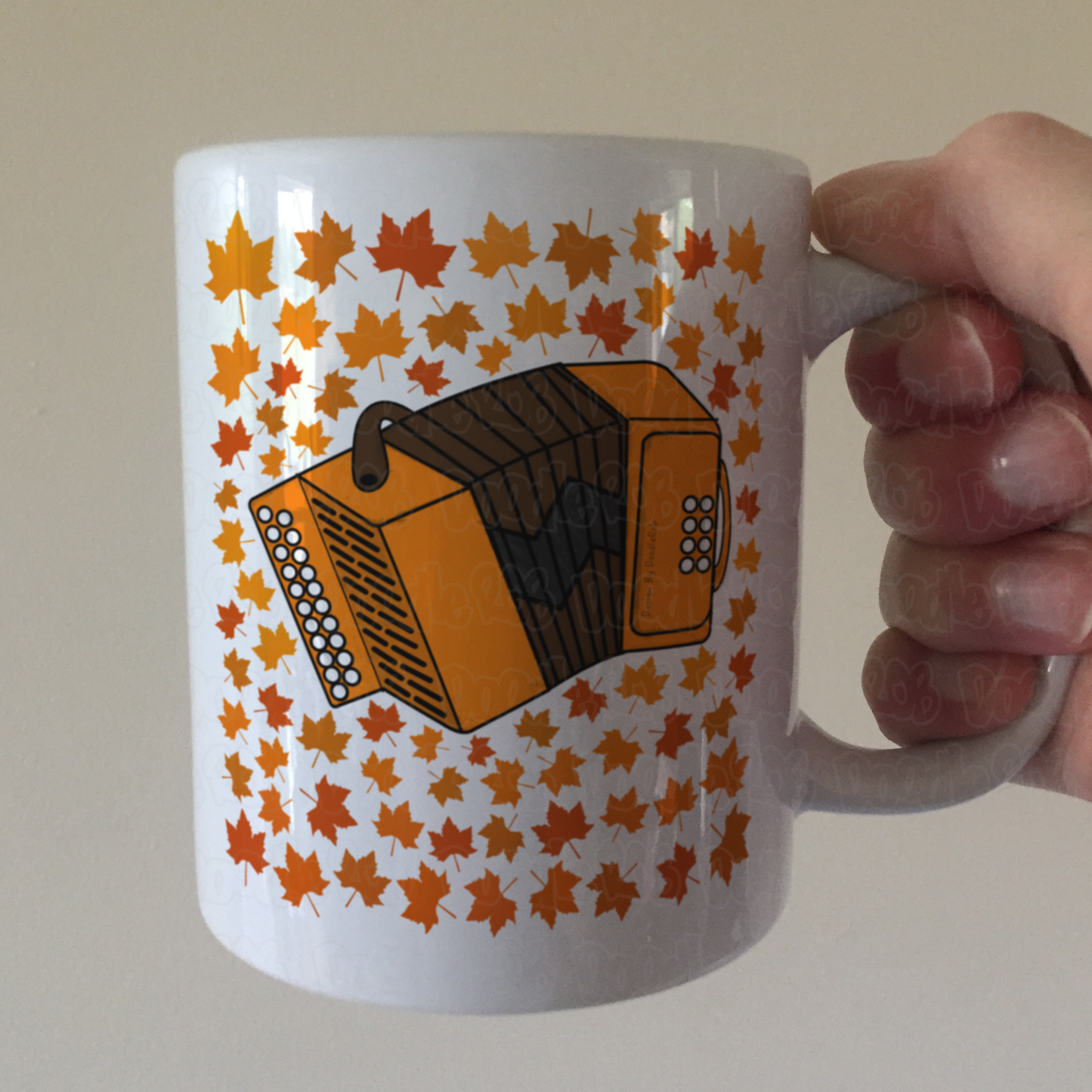 Autumn Accordion Mug (Leaves) - Accordionist Gift - Folk Musician Gift For Fall or Thanksgiving