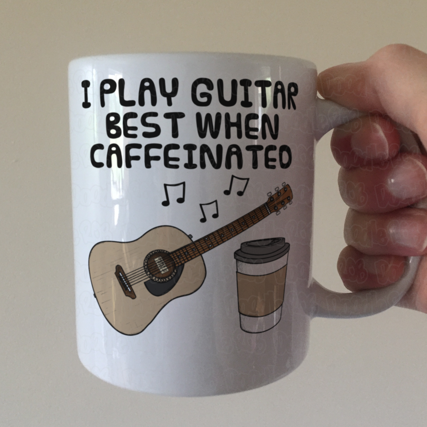 Acoustic Guitar Coffee Mug - I Play Guitar Best When Caffeinated - Guitarist Musician Gift