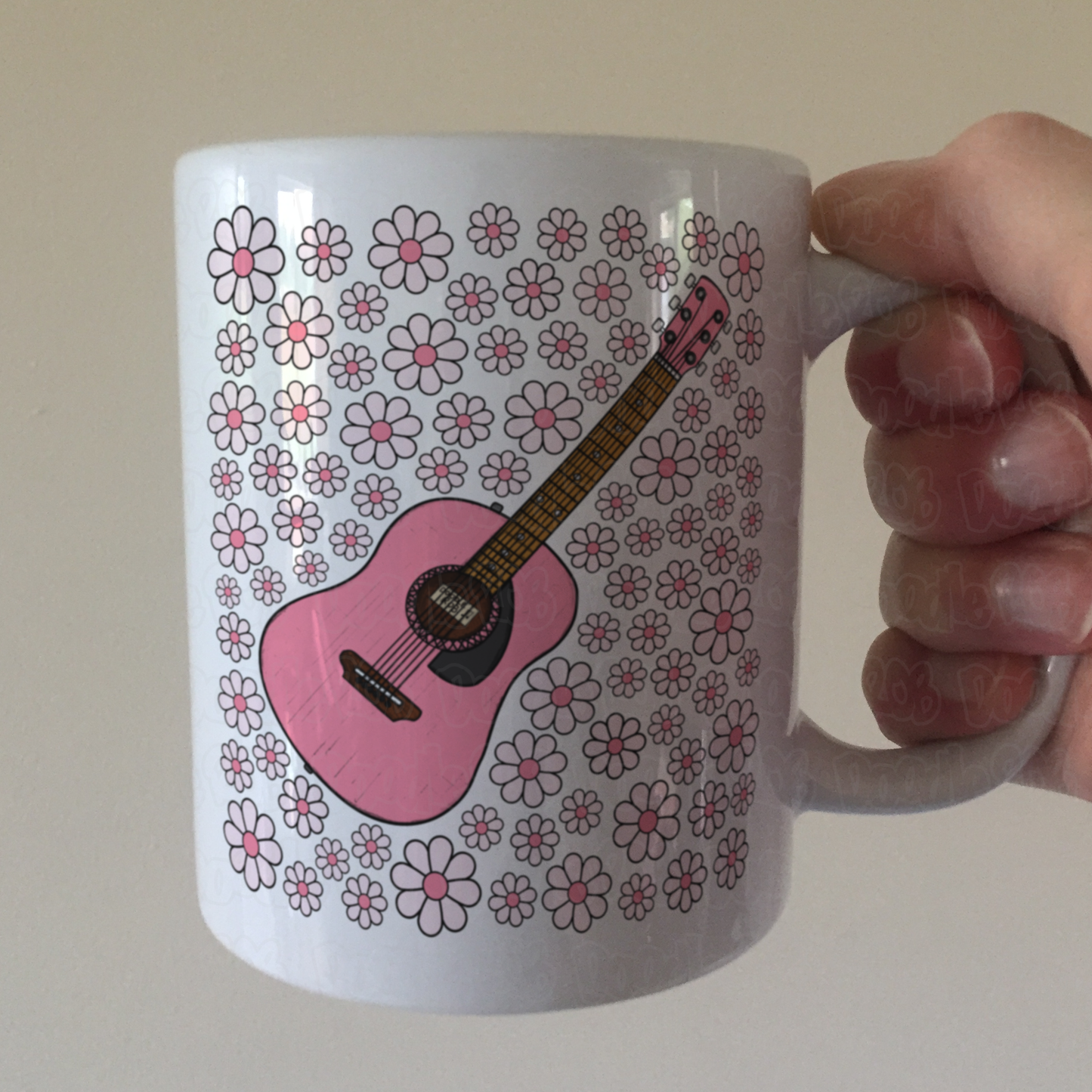Acoustic Guitar Floral Mug (Pink Flowers) - Female Guitarist - Musician Gift For Girl
