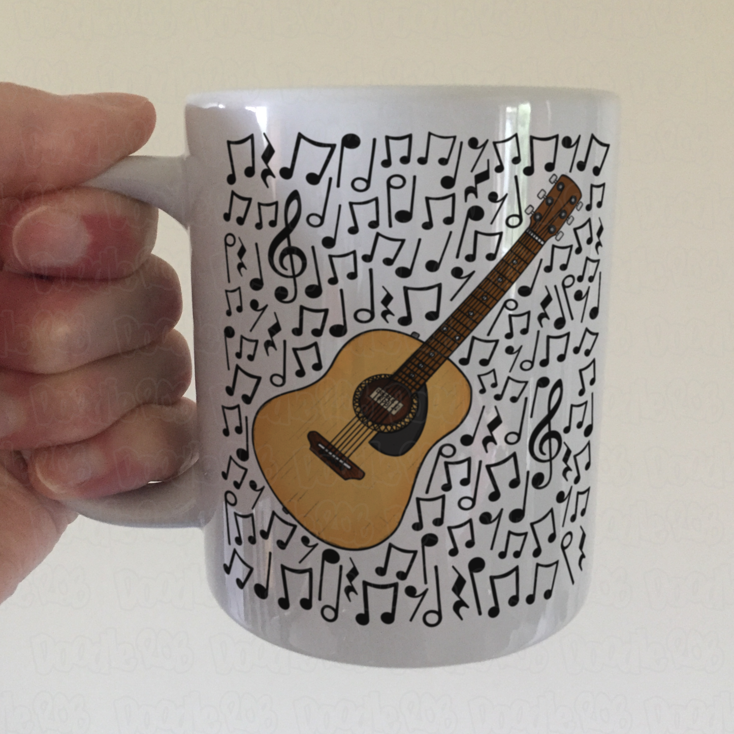 Acoustic Guitar Musical Notes Mug - Guitarist Gift - Guitar Teacher Mug - Gift For Songwriter