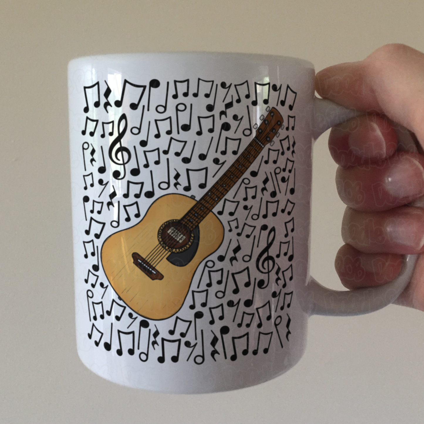 Acoustic Guitar Musical Notes Mug - Guitarist Gift - Guitar Teacher Mug - Gift For Songwriter