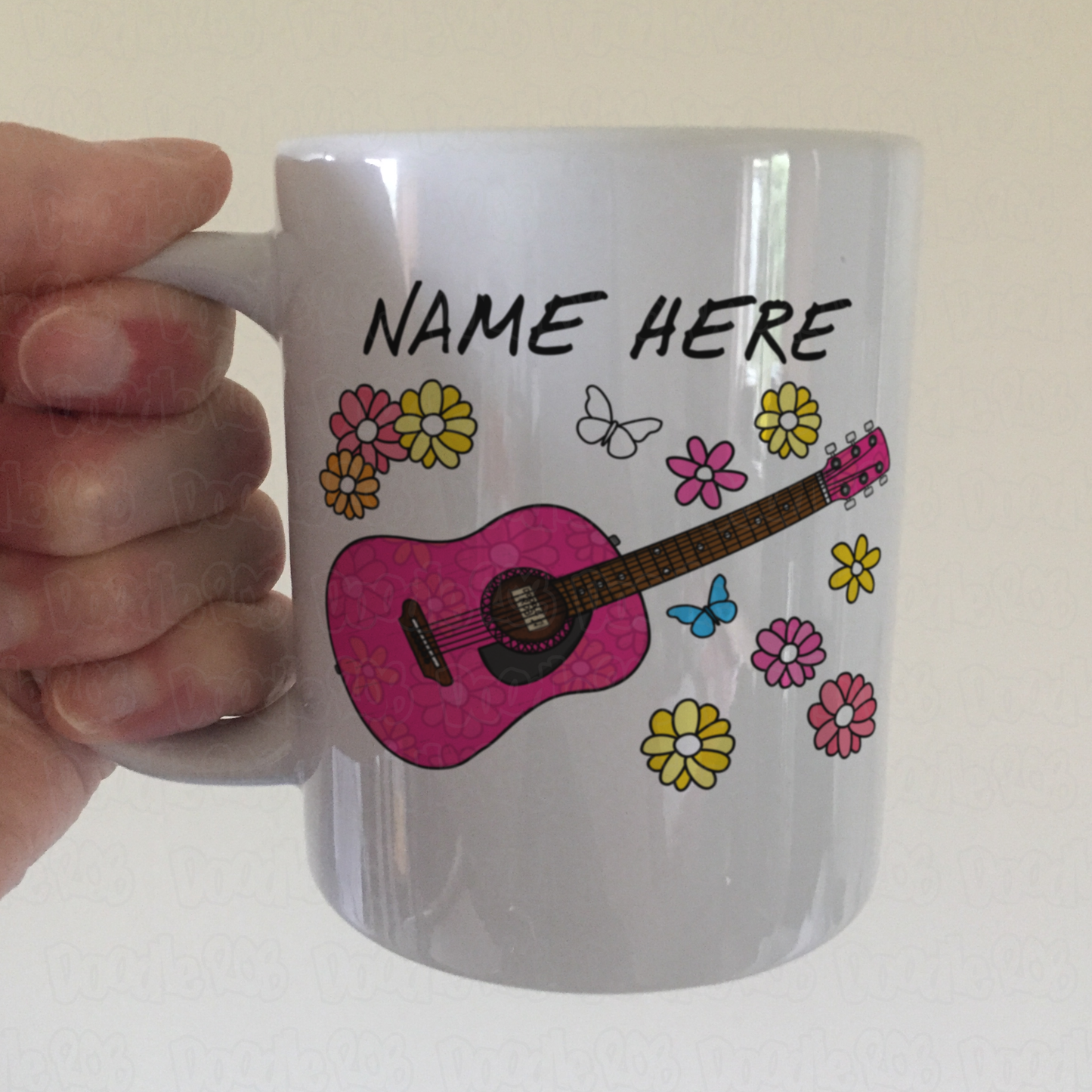 Floral Acoustic Guitar Personalised Mug - Custom Guitar Mug - Guitarist Gift For Her