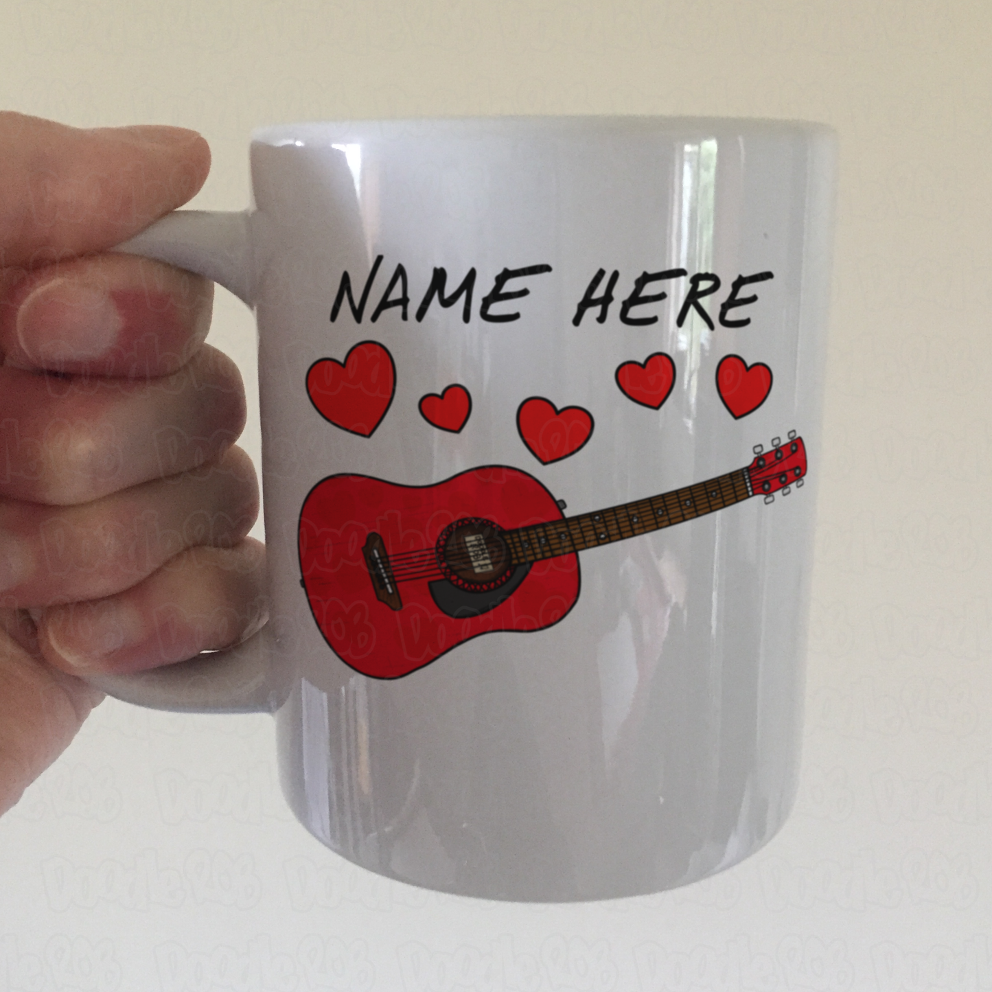 Personalised Guitar Mug (Hearts) - Guitarist Anniversary Gift - Wedding Guitarist Custom Mug