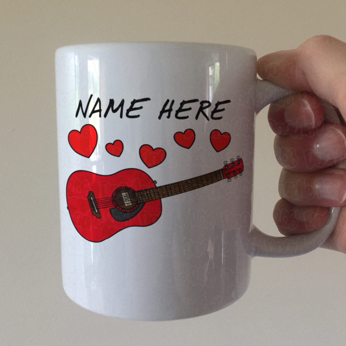 Personalised Guitar Mug (Hearts) - Guitarist Anniversary Gift - Wedding Guitarist Custom Mug
