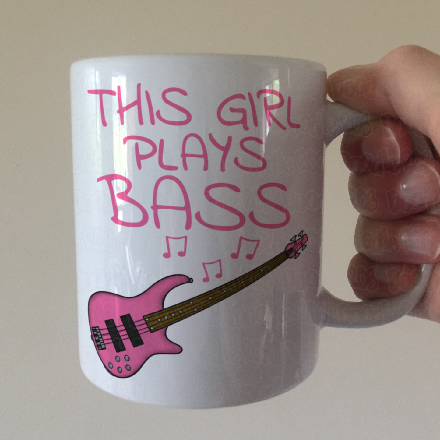 Pink Bass Guitar Mug - This Girl Plays Bass - Female Bassist Gift - Bass Guitar Gift For Girl