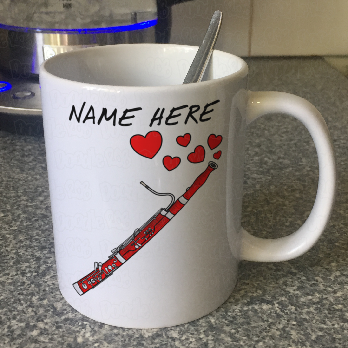 Personalised Bassoon Mug (Hearts) - Bassoonist Anniversary Gift - Custom Woodwind Musician Mug