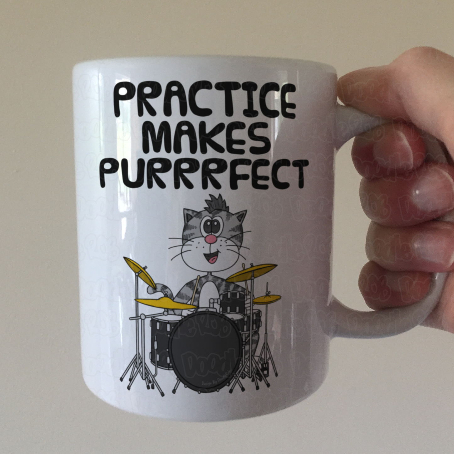 Cat Playing Drums Mug - Practice Makes Purrrfect - Funny Gift For Drummer - Music Teacher Gift