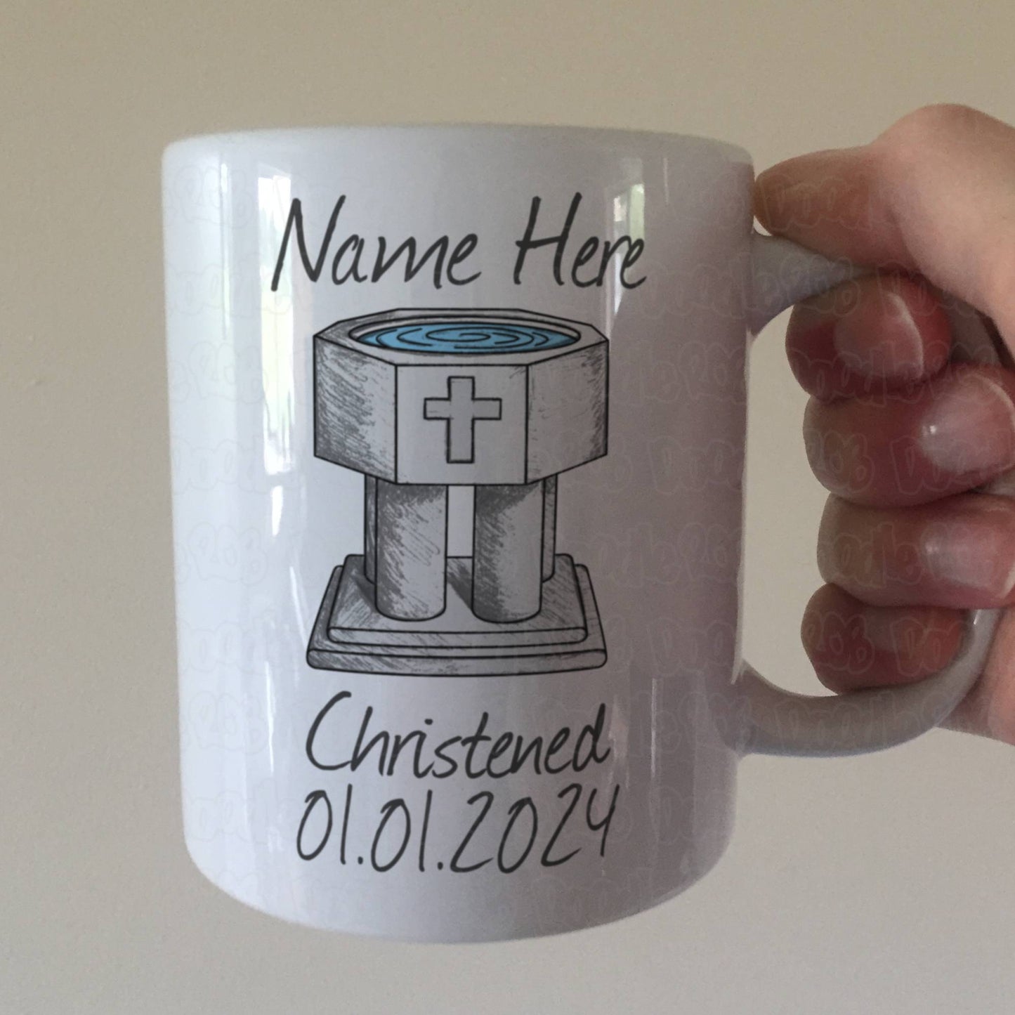 Personalised Christening Mug - Church Font Custom Mug - Christian Baptism Gift