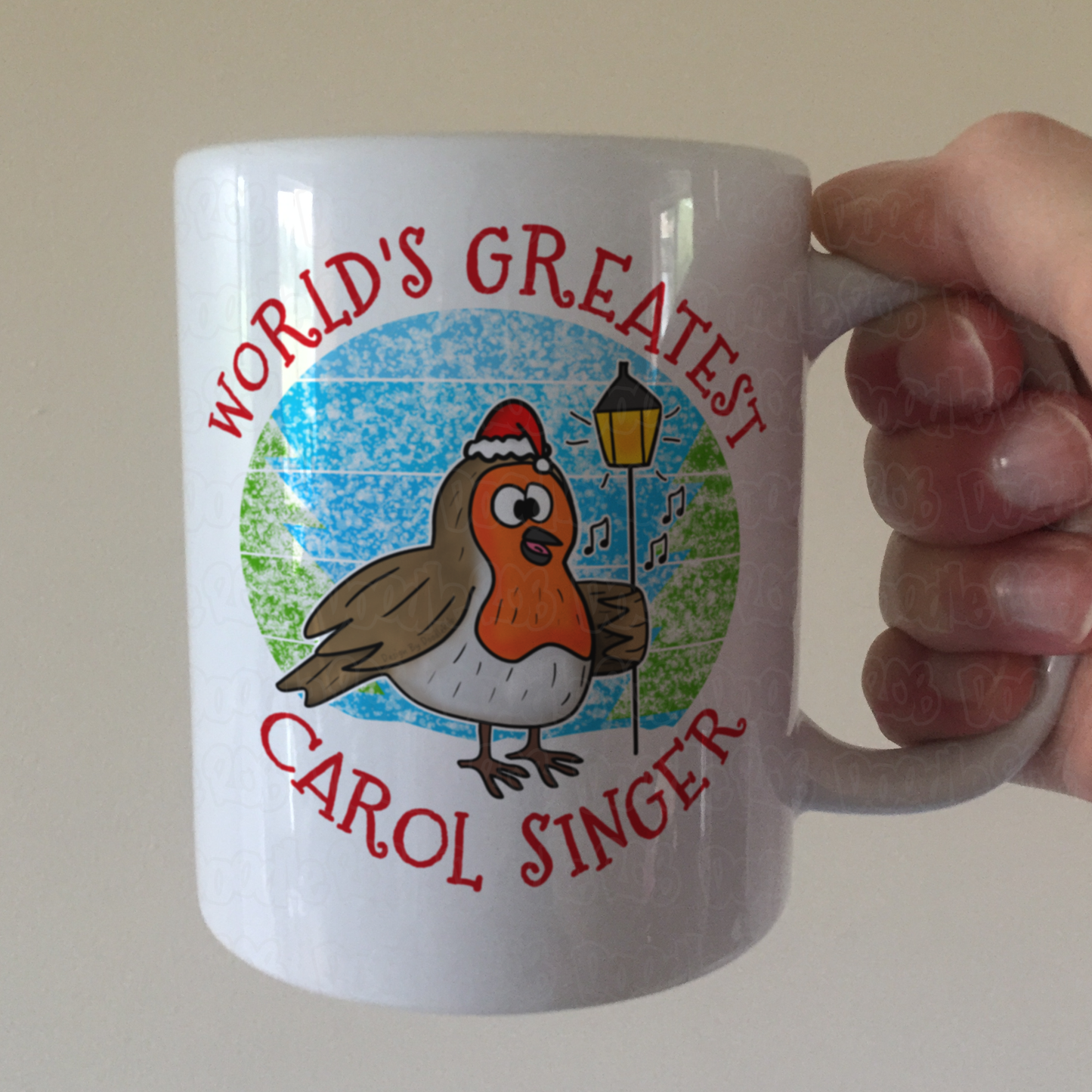 Christmas Robin Mug - World's Greatest Carol Singer - Singing Teacher Xmas Gift