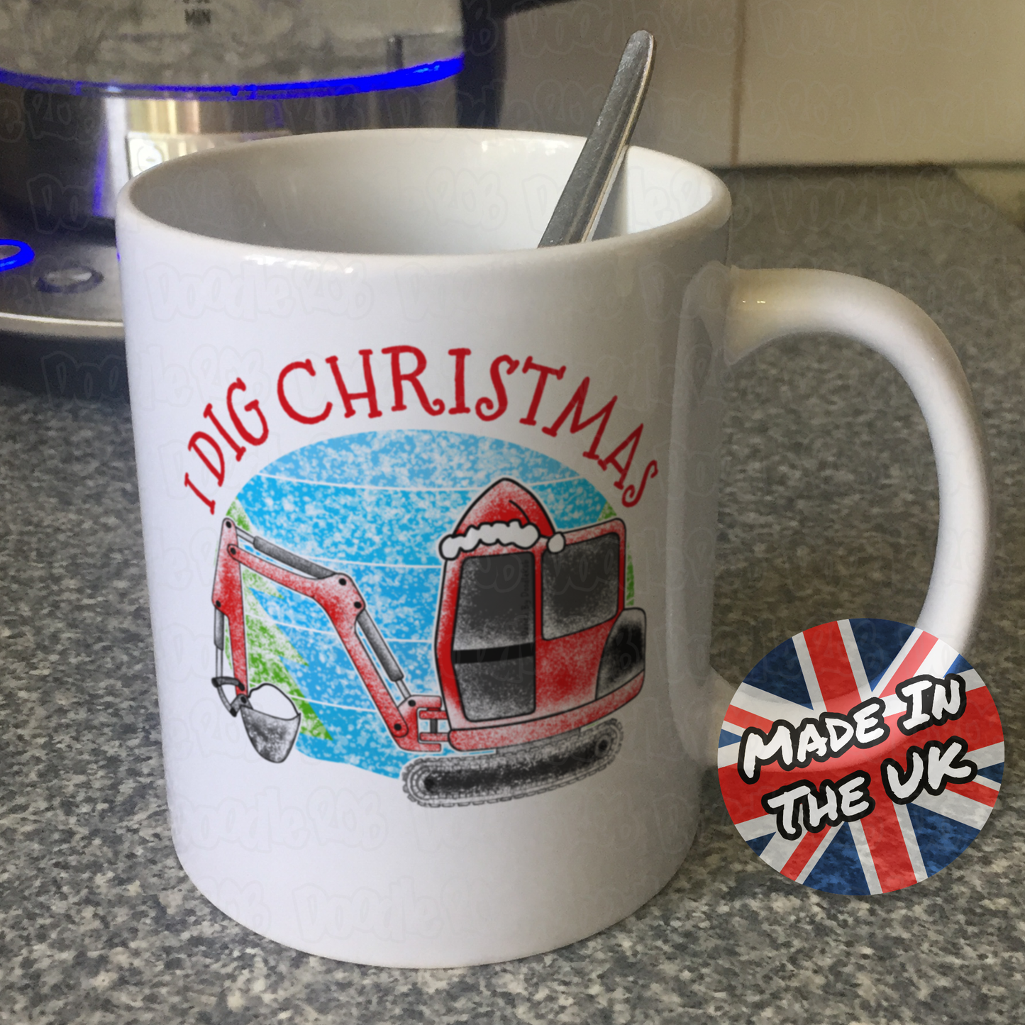 Digger Christmas Mug - I Dig Christmas - Construction Worker Gift - Xmas Gift For Boy