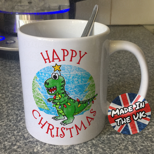 Dinosaur Christmas Mug - T-Rex Xmas Mug - Christmas Gift For Boy