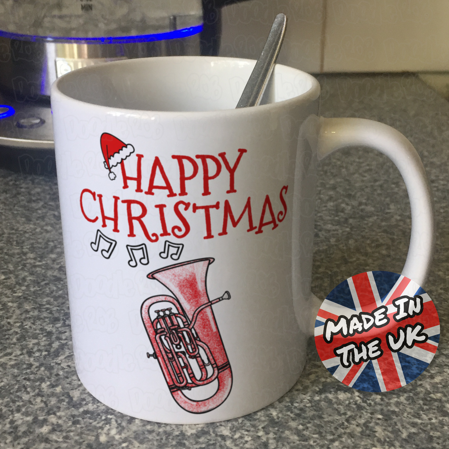 Euphonium Christmas Mug (Santa Hat) - Gift For Euphoniumist - Brass Musician Xmas Gift