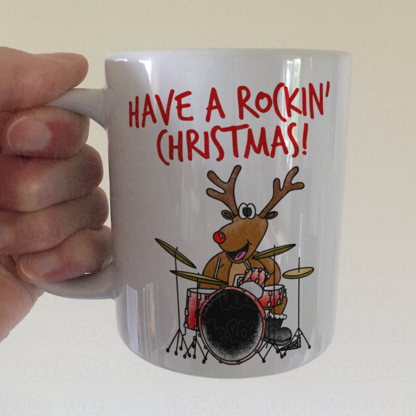 Drummer Christmas Mug - Rudolf The Reindeer Playing Drums - Musician Xmas Gift