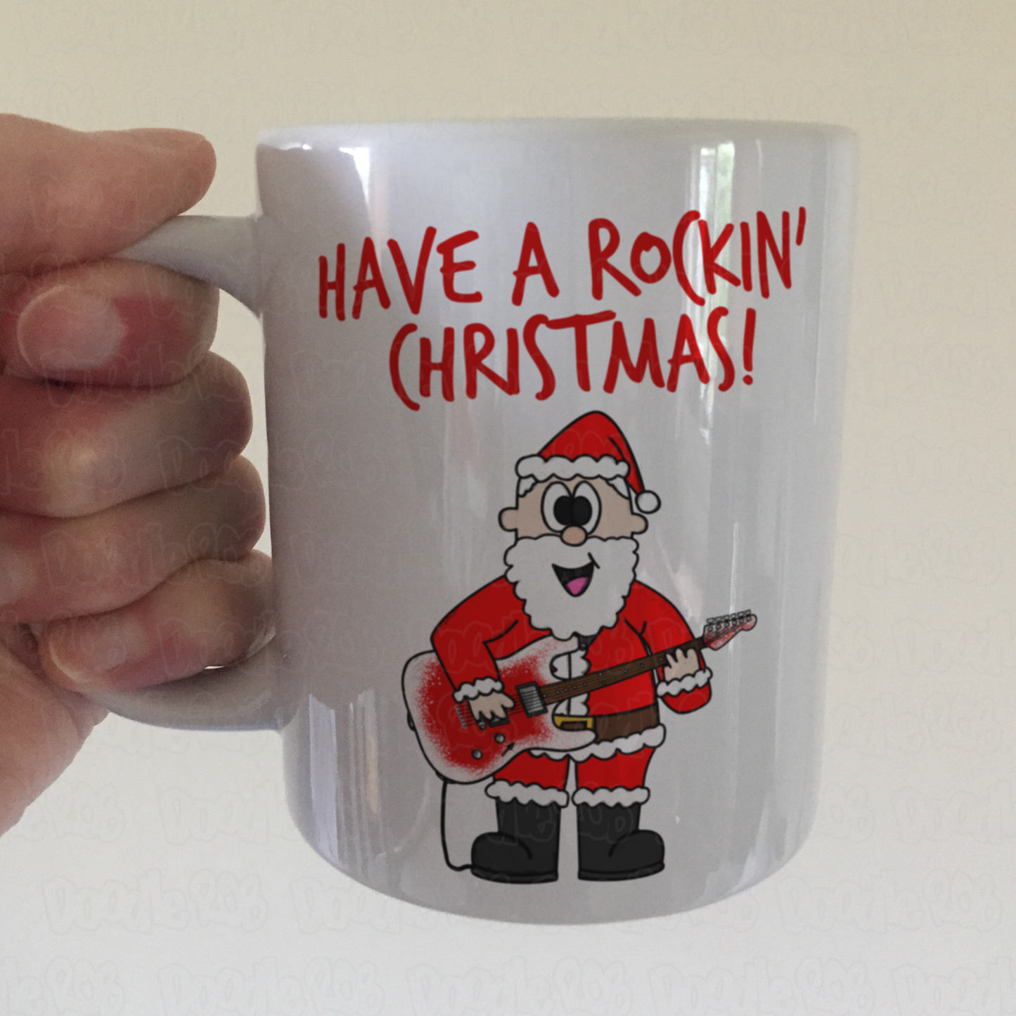 Guitarist Christmas Mug - Santa Playing Electric Guitar - Guitar Teacher Xmas Gift