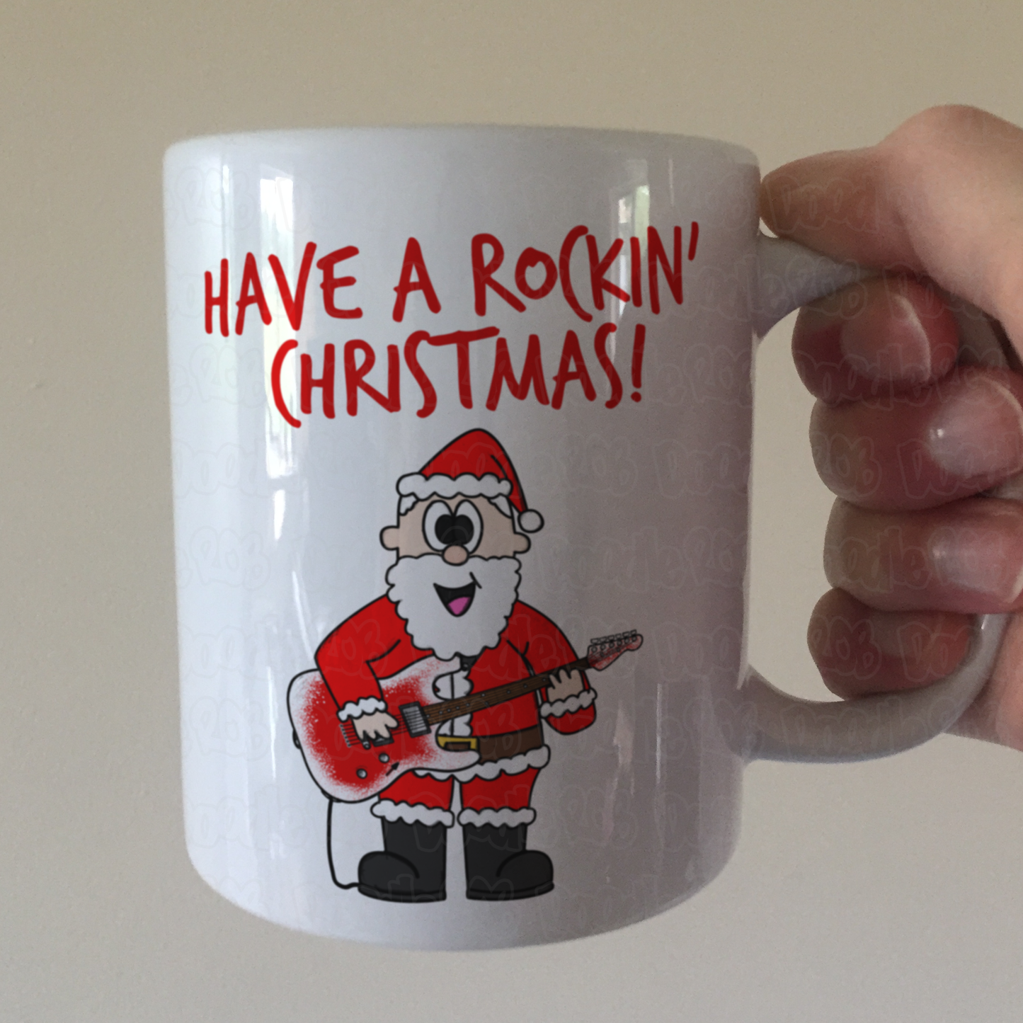 Guitarist Christmas Mug - Santa Playing Electric Guitar - Guitar Teacher Xmas Gift