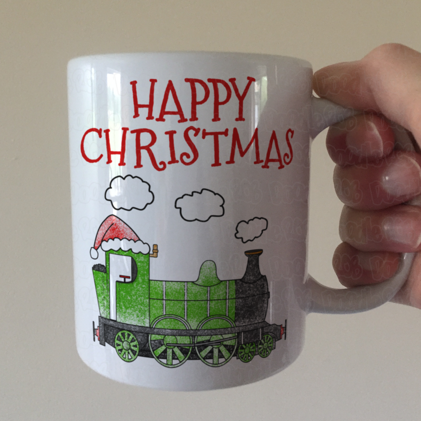 Steam Train Christmas Mug (Green) - Steam Train With Santa Hat - Christmas Mug For Boy