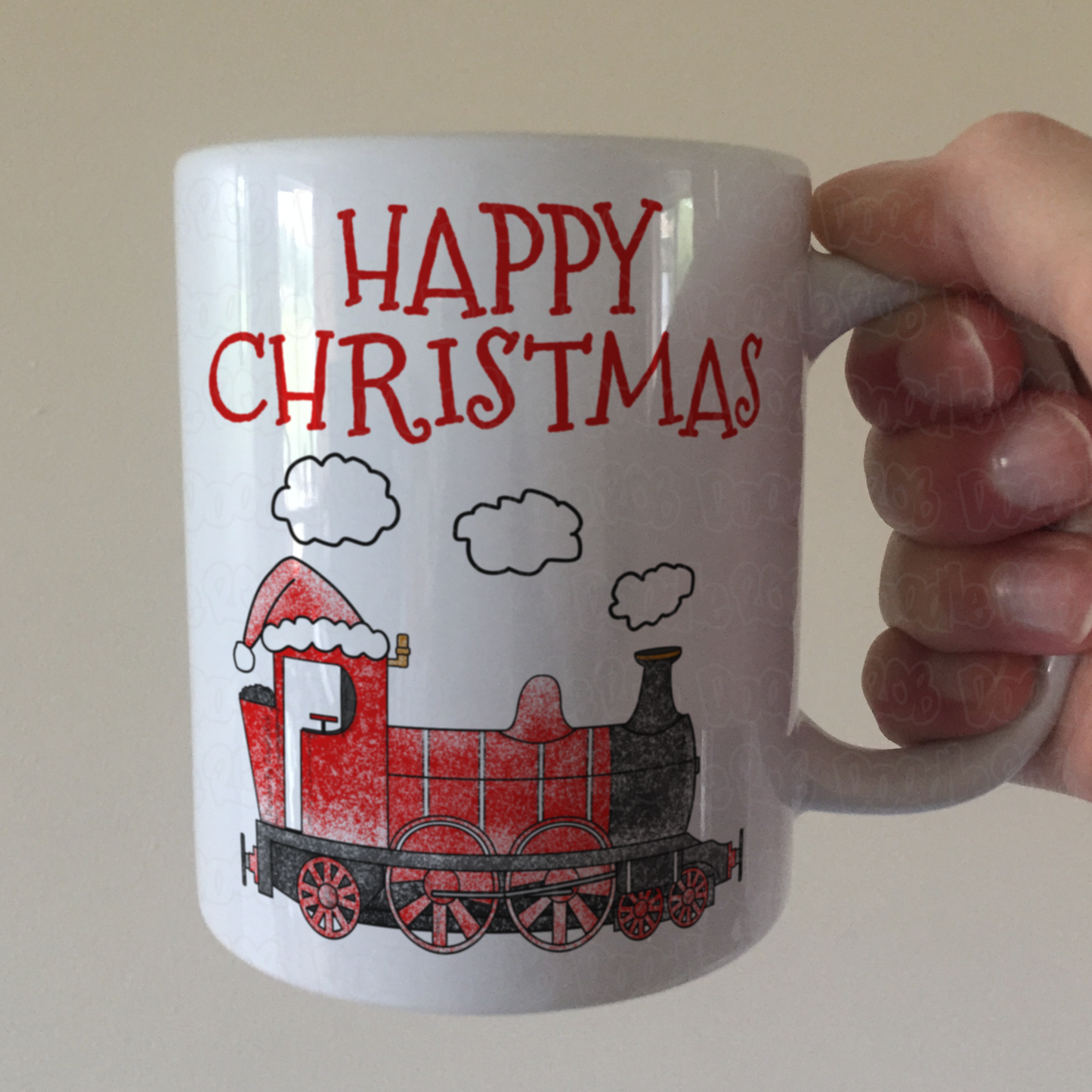Steam Train Christmas Mug (Red) - Steam Train With Santa Hat - Christmas Mug For Boy