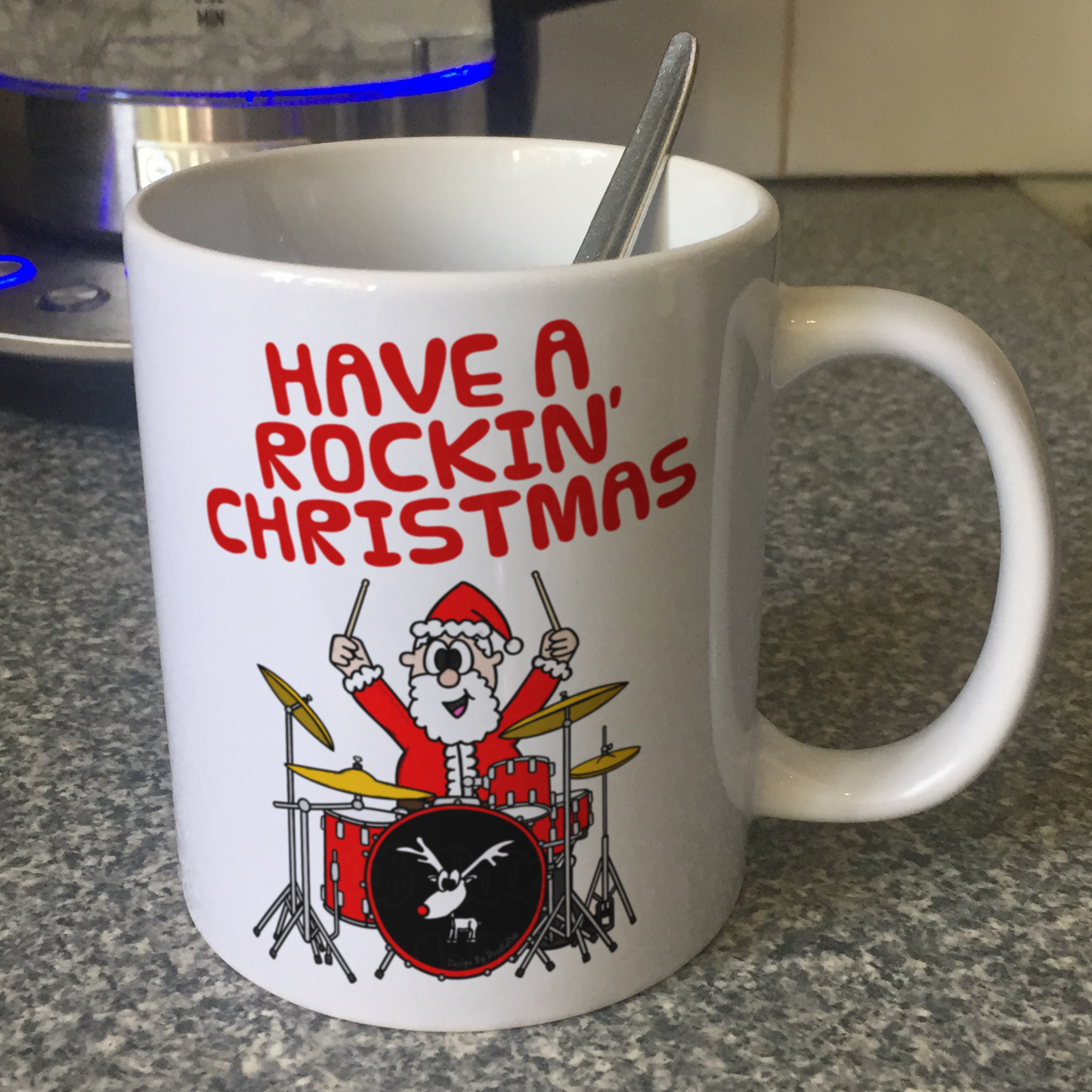 Drummer Christmas Mug - Santa Playing Drums - Drum Teacher Xmas Gift