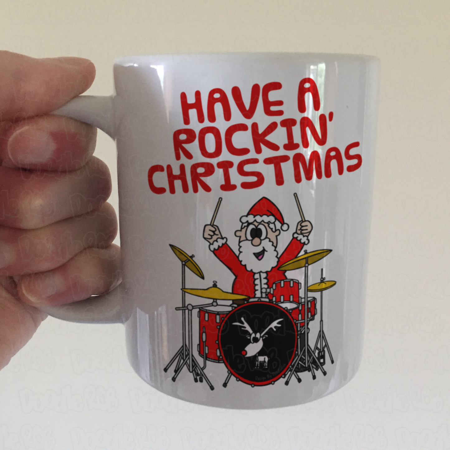 Drummer Christmas Mug - Santa Playing Drums - Drum Teacher Xmas Gift