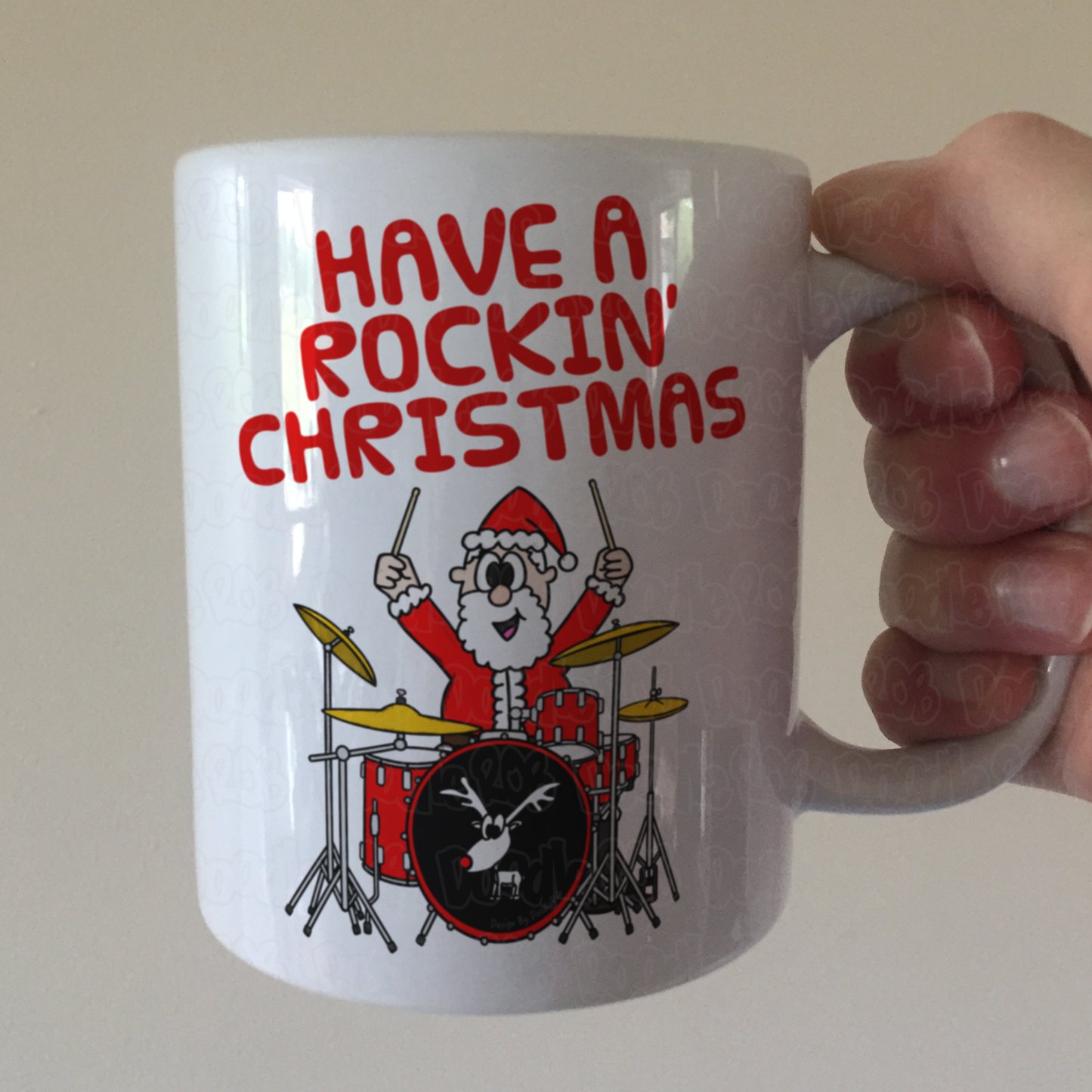 Drummer Christmas Mug - Santa Playing Drums - Drum Teacher Xmas Gift