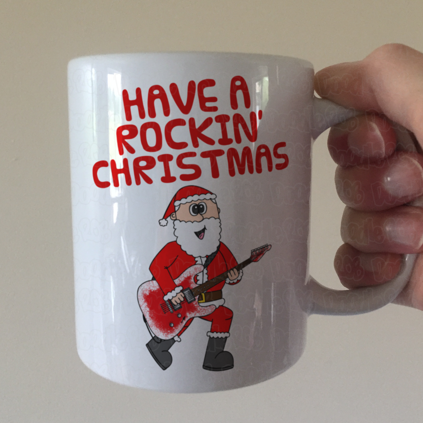Guitarist Christmas Mug - Santa Playing Electric Guitar - Guitar Teacher Xmas Gift