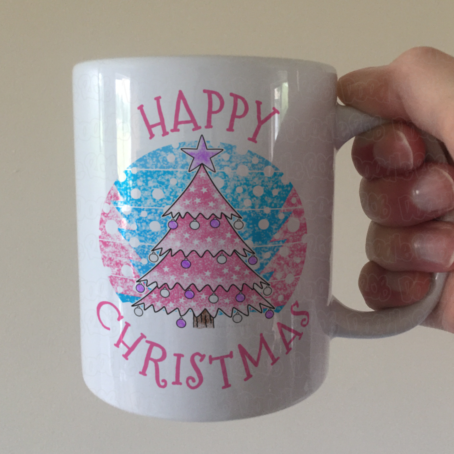 Pink Christmas Tree Mug - Girl's Xmas Mug - Women's Christmas Mug - Xmas Gift For Her