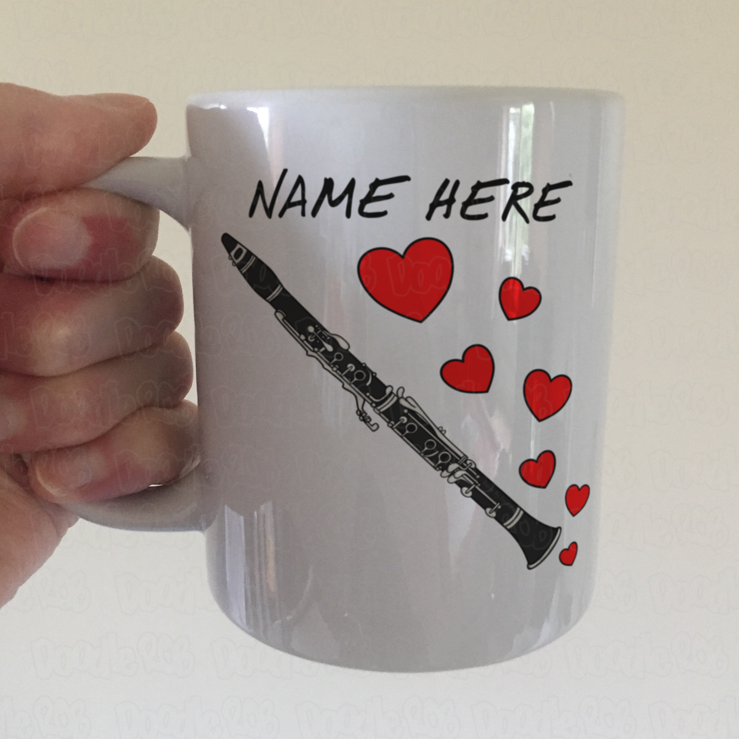 Personalised Clarinet Mug (Hearts) - Clarinetist Custom Gift - Wedding Musician Mug