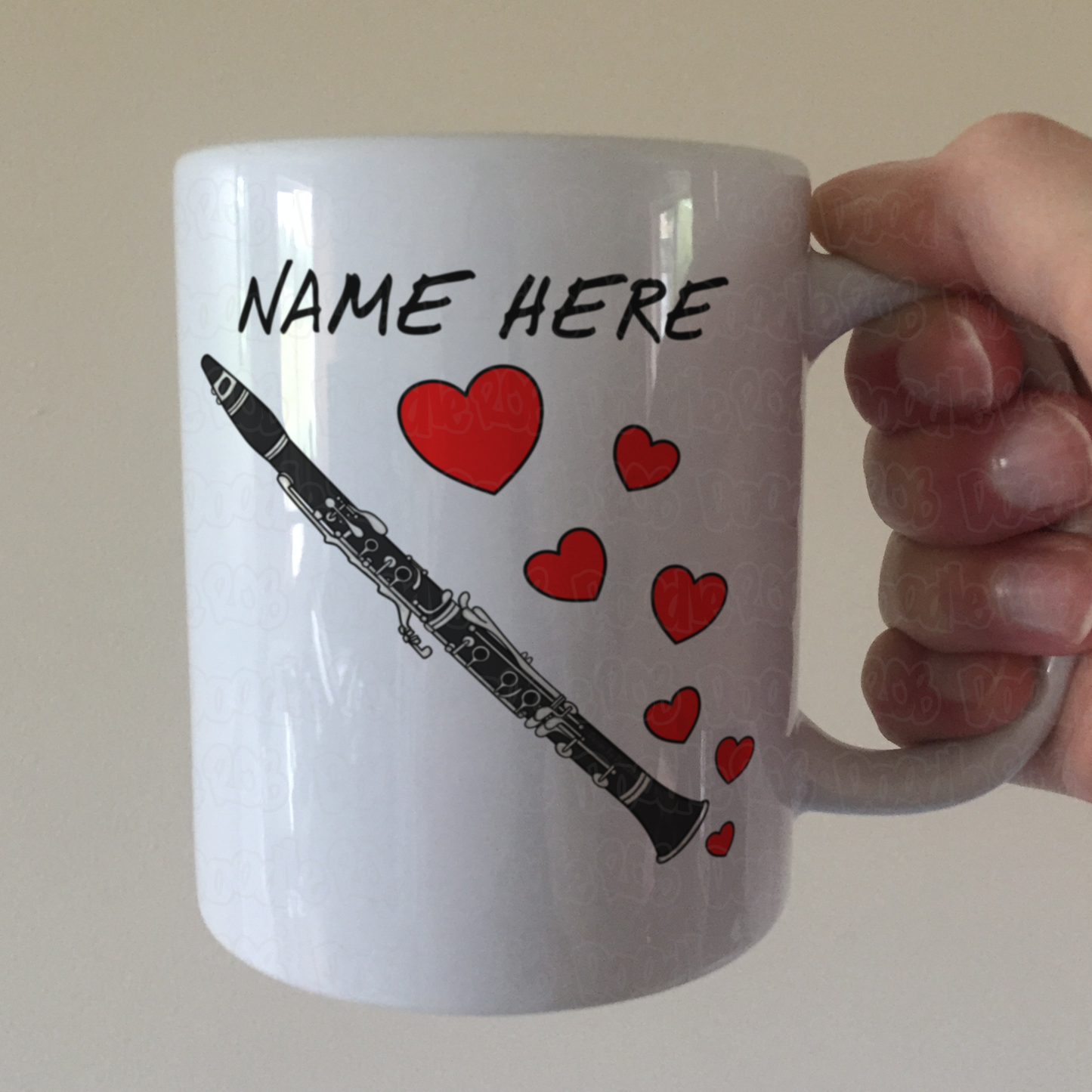 Personalised Clarinet Mug (Hearts) - Clarinetist Custom Gift - Wedding Musician Mug
