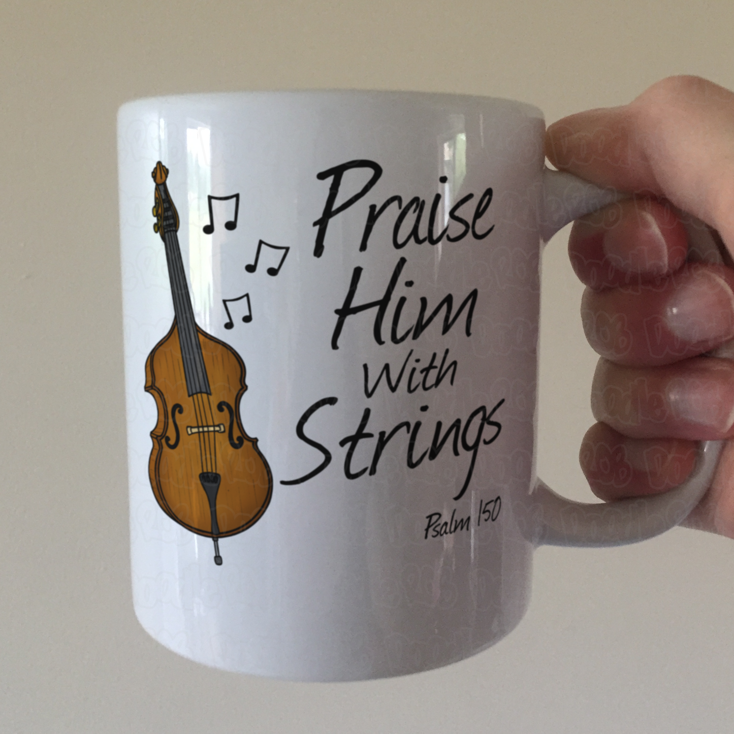 Church Double Bass Mug - Praise Him With Strings (Psalm 150) - Gift For Christian Bassist