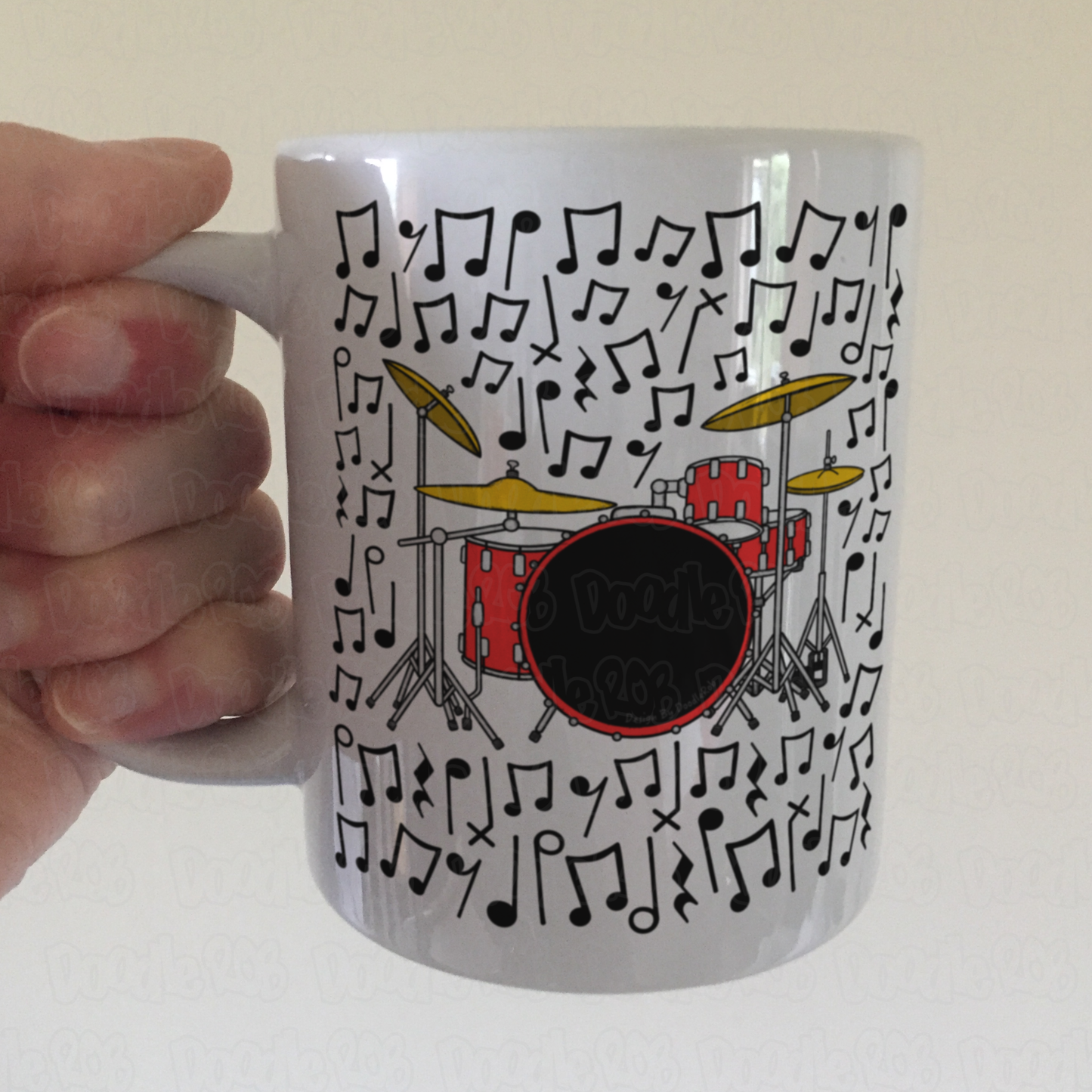 Drum Kit Musical Notes Mug - Gift For Drummer - Drum Teacher Mug - Percussionist Gift