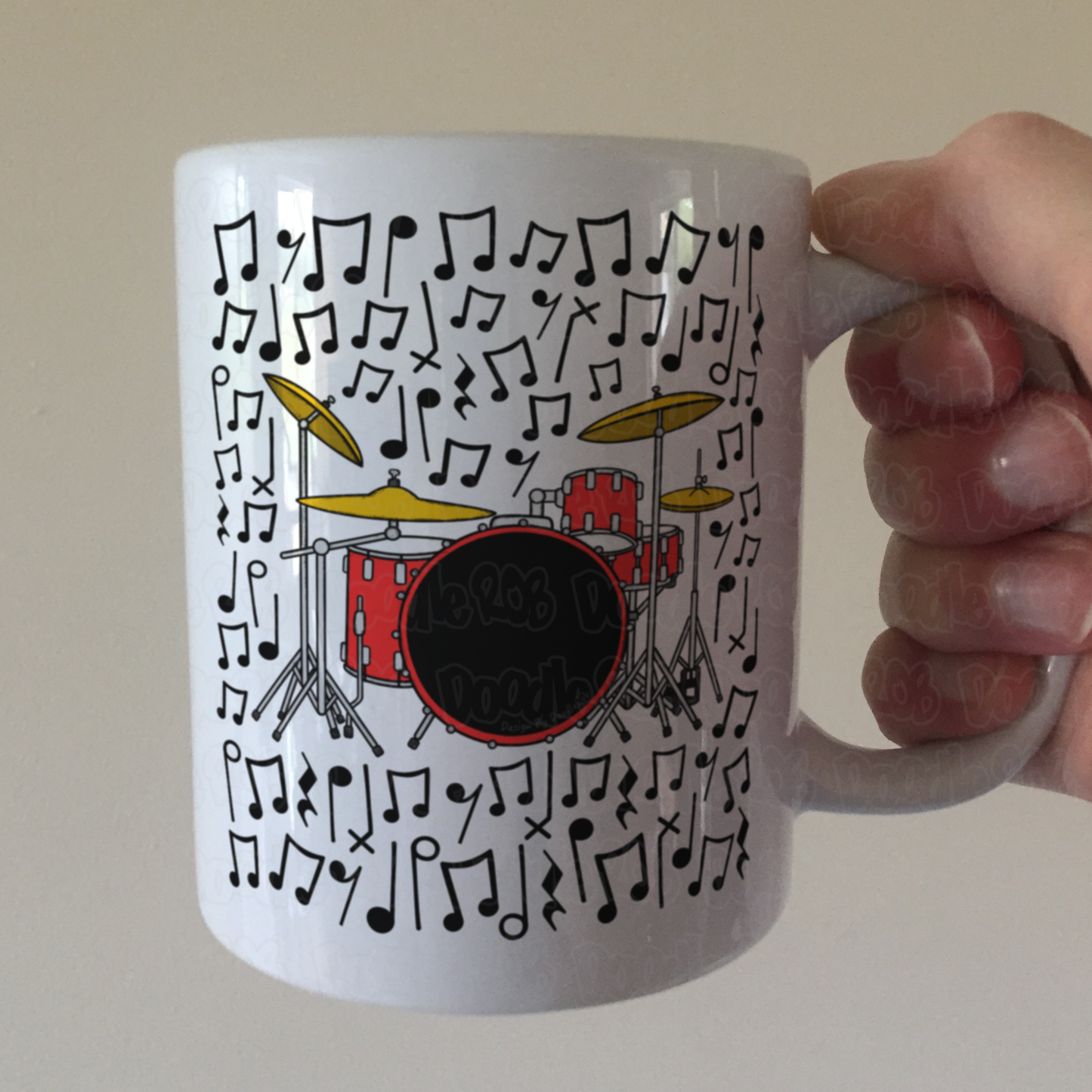 Drum Kit Musical Notes Mug - Gift For Drummer - Drum Teacher Mug - Percussionist Gift