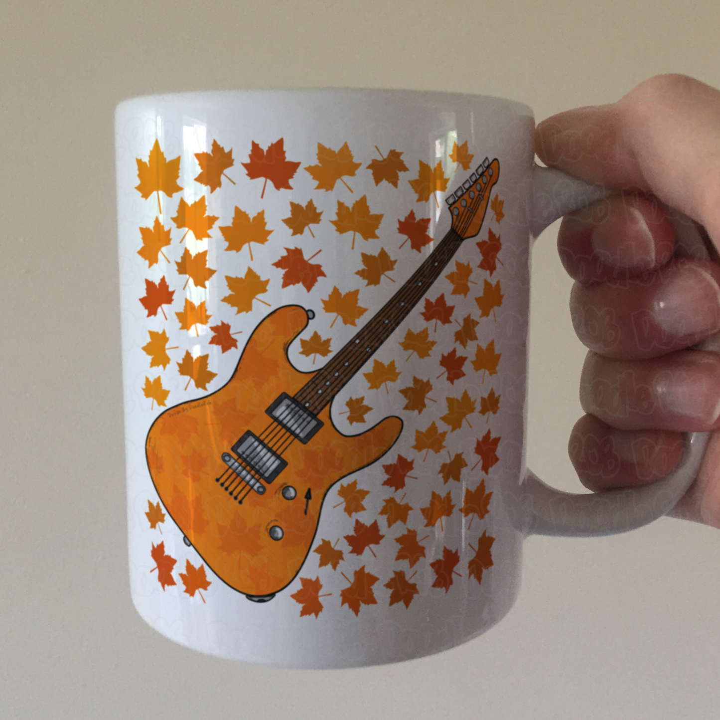 Autumn Electric Guitar Mug (Leaves) - Guitarist Mug - Musician Gift For Fall or Thanksgiving