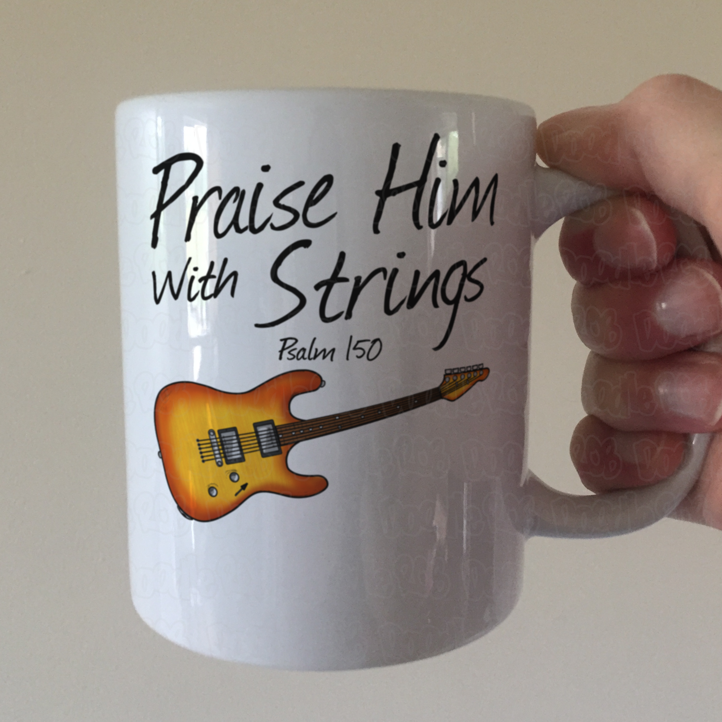 Church Guitarist Mug (Electric Guitar) - Praise Him With Strings (Psalm 150) - Worship Guitar Mug