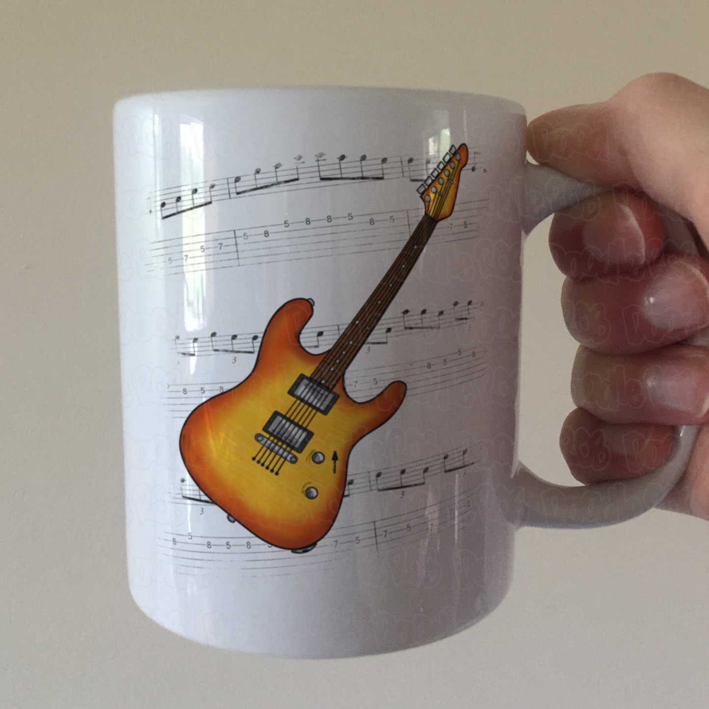 Electric Guitar Notation Mug (Amber) - Guitarist Gift - Guitar Teacher Mug - Gift For Musician