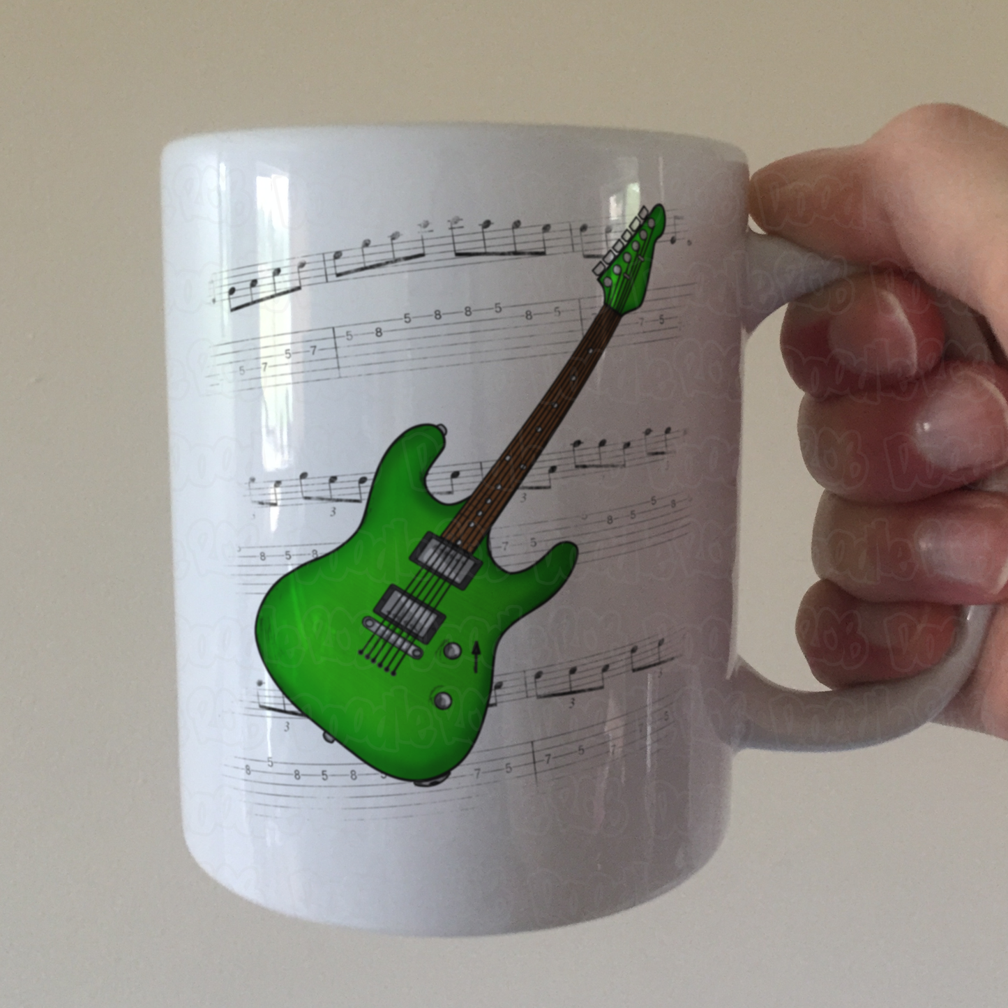 Electric Guitar Notation Mug (Green) - Guitarist Gift - Guitar Teacher Mug - Gift For Musician