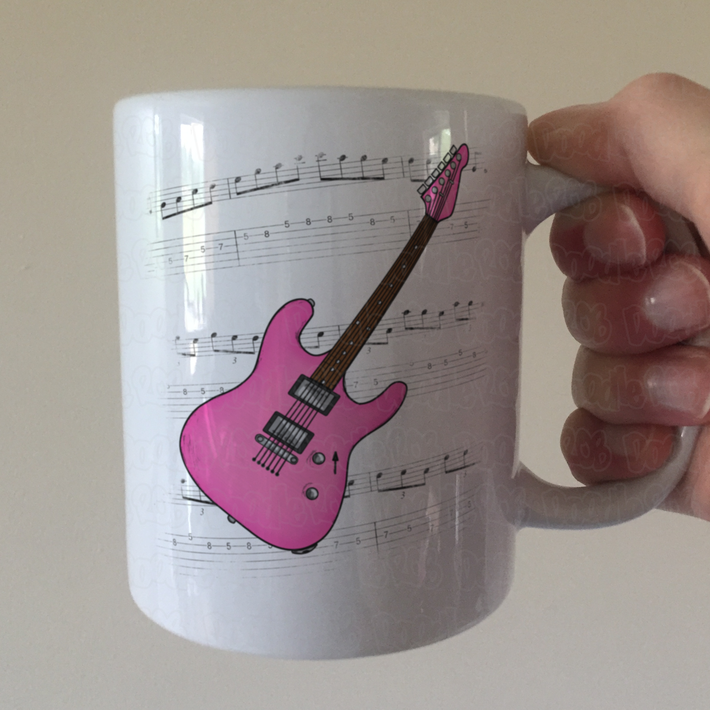 Electric Guitar Notation Mug (Pink) - Guitarist Gift - Guitar Teacher Mug - Gift For Musician